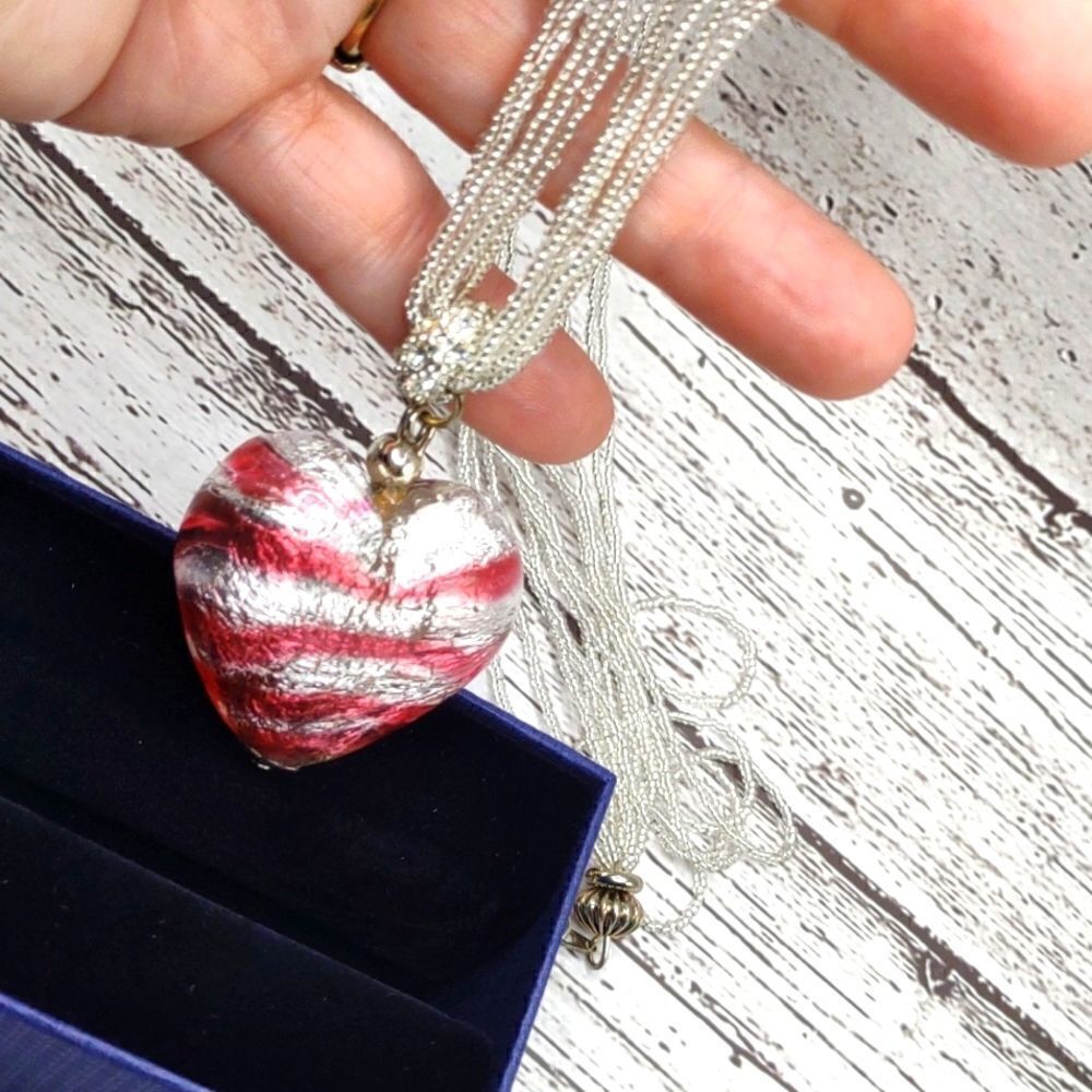 Puff Heart Necklace with Seed Beaded Chain.  B1